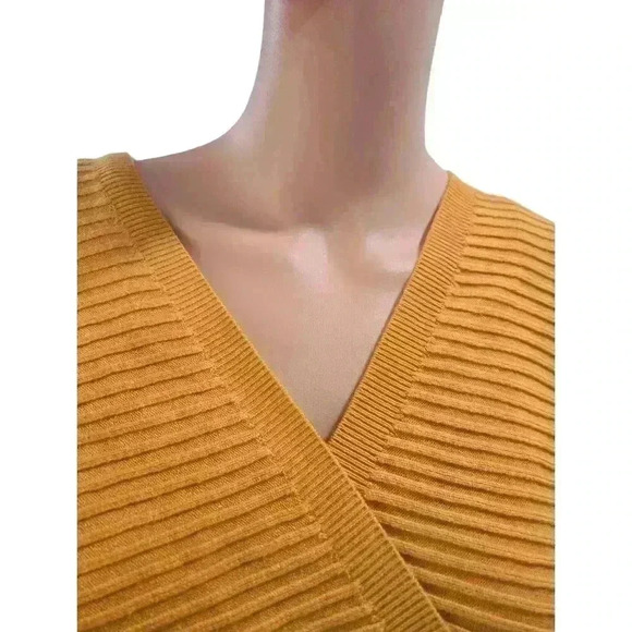 Forever 21 Mustard Yellow Ribbed Wrap Sweater - Size Small - Picture 5 of 6
